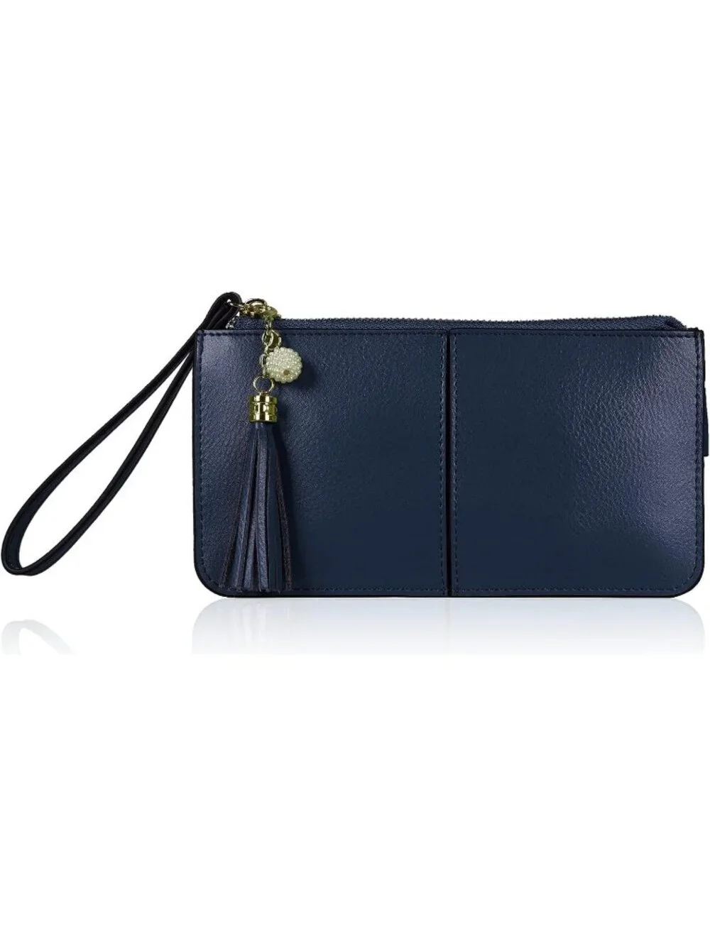 Women's Navy Blue Leather Wristlet Clutch Wallet RFID Credit Card Holder Purse